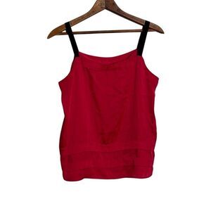 Apostrophe Satin Sleeveless Ruffle Trim Cami Tank Top Fuchsia Medium